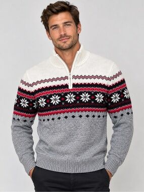 Men's Half-Zip Fair Mountain Ridge in White, Gray & Red